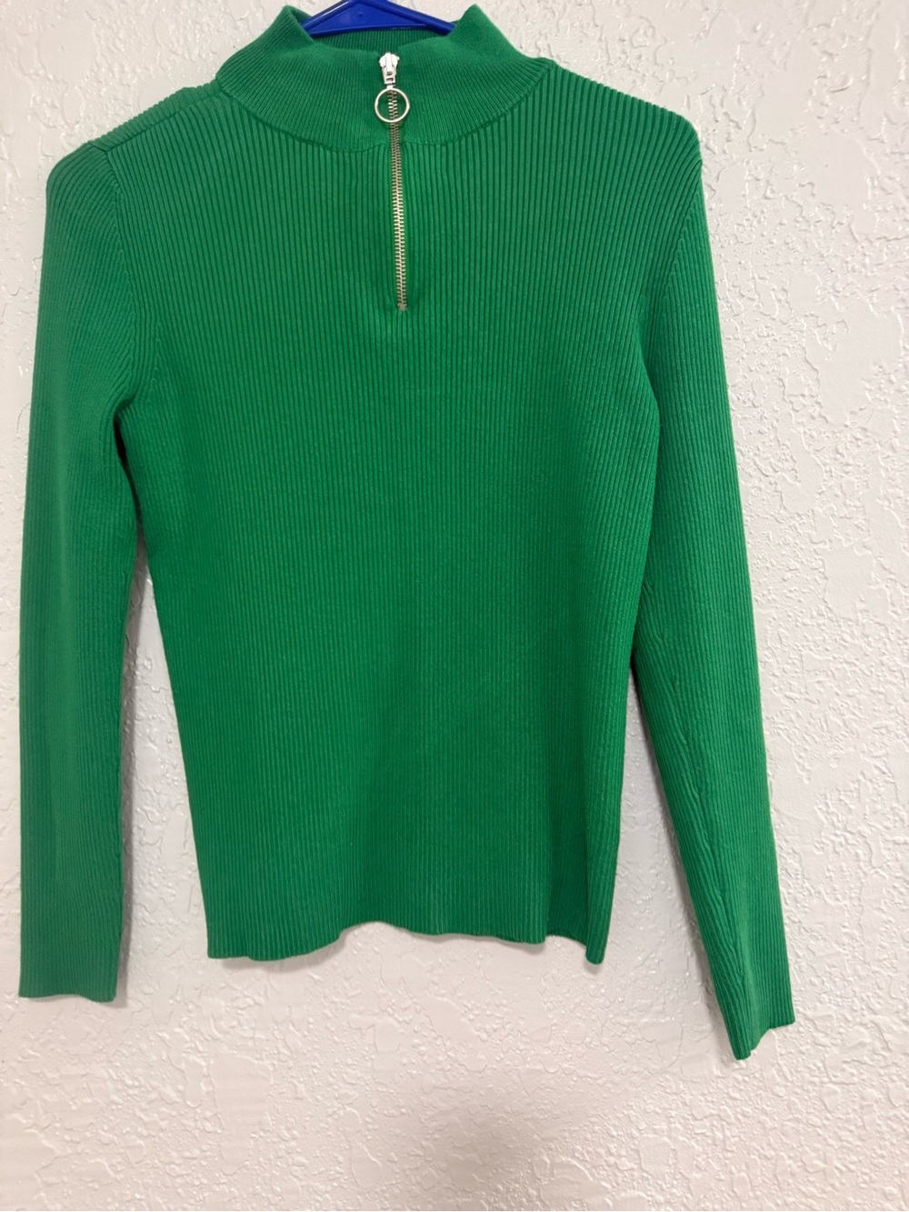Nine West Emerald Green Ribbed Half-Zip Mock Neck Sweater
